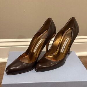 Manolo Blahnik Chocolate Leather Heels
